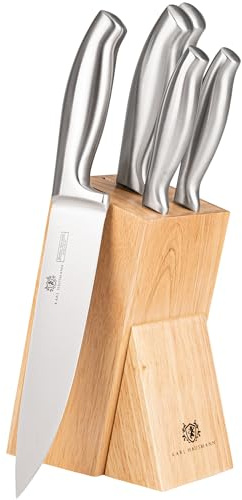KARL HAUSMANN Bloc de Couteaux en Bambou - 5 Pièces Ensemble de Couteaux de Cuisine - Couteau Tranchants en Acier Inoxydable - Set de Couteau Cuisine Professionnel - Idéal pour Chef Cuisinier