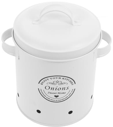 HOLIDYOYO Recipiente Para Almacenamiento De Cebollas y Ajos Blanco, Tarro De Metal Resistente, Conservador Seguro Para Cocina Doméstica, Adecuado Para Almacenar Patatas y Jengibre, Unidad Individual