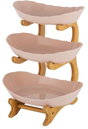 BZYFJB Plateau de service à 3 étages avec support en bois de bambou - Assiettes à dessert élégantes pour mariages, banquets et buffets - Présentoir à gâteau polyvalent en bois
