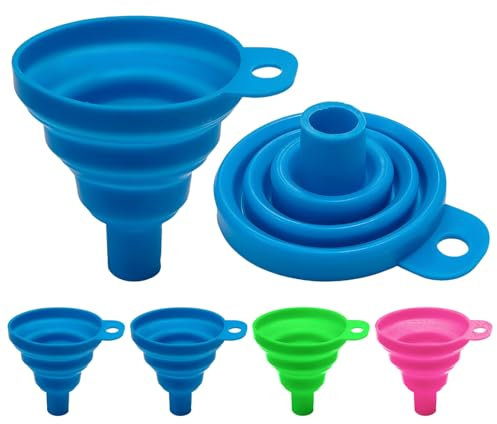 HINFHI 4 Pieces Foldable Funnel, Durable Silicone Funnel, Kitchen Supplies, Liquid Dispensing Tools.