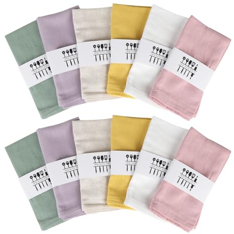 SUPAWAY 12-pack tygservetter linneservetter återanvändbara servetter tyg linneduk 40x40cm bordsservetter av bomull för bröllop födelsedag middag café restaurang (6 färger)