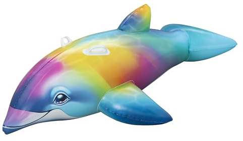 Bestway Schwimmtier Regenbogendelfin, 173 x 84 x 46 cm, strapazierfähiges PVC, Color-Shield™ gegen Ausbleichen, Haltegriffe, Sicherheitsventile, 3 Jahren, max. 45 kg, Reparaturflicken