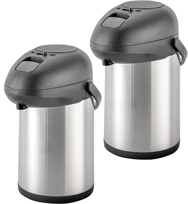 Reldor 5L Airpot – Stainless Steel Insulated Vacuum Thermal Flask Jug, Flasks for Hot & Cold Drinks, Soup, Tea, Coffee – Insulated Travel Jugs with Safety Lock, Wide Mouth, Easy Dispense, Pack of 2