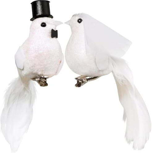 Yerleomit Tauben Hochzeitsdeko mit Clip Taube Taubenpaar Deko Hochzeit Künstliche Weiße Vögel Dekorative Geschenk für Hochzeit
