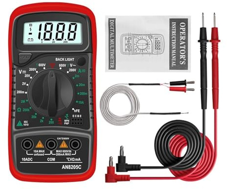 AN8205C Digital Multimeter AC/DC Ammeter Volt Ohm Multimetro Tester Meter With Thermocouple LCD Backlight Portable Accurately Measure(AN8205C red)