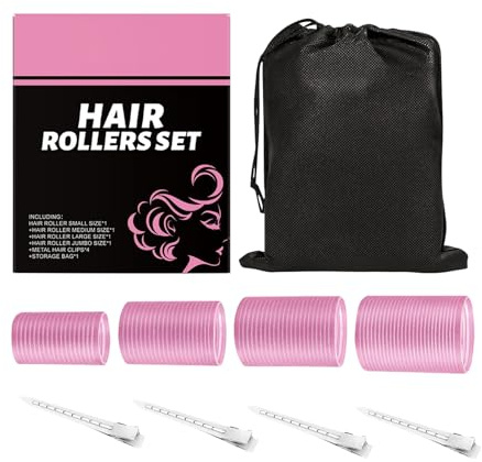 Ensemble De Curling Auto-adhésif | Nylon, Rouleaux De Cheveux Auto-adhésifs En Fer Avec Sac De Rangement | 4 Clips | 4 Bigoudis | Outils De Curling Avec Clips Pour Femmes Volume De Frange Épaisse Cour