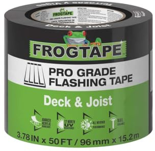 FrogTape Ruban adhésif clignotant de qualité professionnelle pour terrasse et solive – 10,2 cm de largeur (9,6 cm x 15,2 m) – Ruban adhésif acrylique avancé – Résistant aux intempéries et aux UV pour