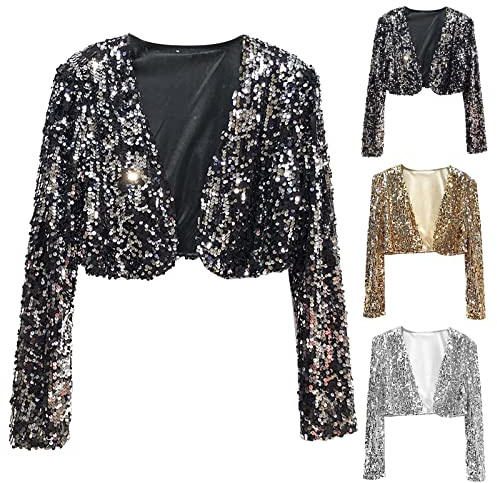 Top da donna con paillettes, giacca da donna, elegante coprispalle bolero alla moda cardigan scintillante slim fit cardigan corto classico rave, giacche da festa, blazer casual aperto davanti cardigan
