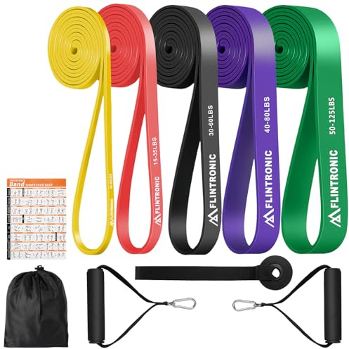 Flintronic Elastiskt band för styrketräning, 5 nivåer olika motståndsband, fitnessband med handtag, dörrankare, för pull-ups, crossfit, dips, pilates, yoga, herr och dam