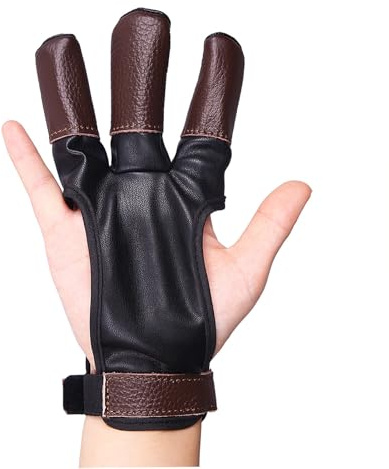 ERYUE de Tiro con Protector de Triple Dedo para Hombres, Mujeres y Niños, Guante Cuero PU con Lazo para Tiro, Tradicionales, Negro, Marrón, S-XL (M)