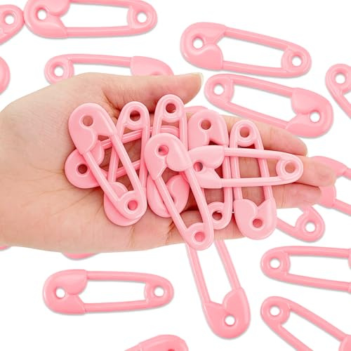 XIPENGKEJI 24 Pcs Plastic Safety Pins for Baby Shower Games, 2.5 X 0.9 Inch Safety Pins for Baby Shower Decorations, Gender Reveal Party Favors Table Decoration (Pink)