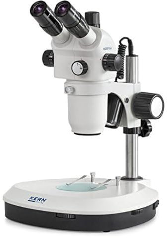 KERN Optics Stereo-Zoom Mikroskop für Flexible und Professionelle Anwender, Trinokular Tubus, 0.8x - 7x Objektiv, Säule, 3W-LED Auflicht, Durchlicht