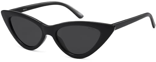 SOJOS Retro Vintage Narrow Cat Eye Sunglasses for Women Clout Goggles Plastic Frame SJ2044 with Black Frame/Grey Lens