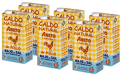 Aneto 100% natürlich – Hühnerbrühe mit geringem Salzgehalt – Schachtel mit 6 Einheiten à 1 l