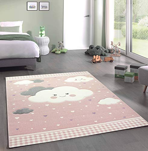 CARPETIA Teppich Kinderzimmer Kinderteppich Wolken rosa Größe 140x200 cm