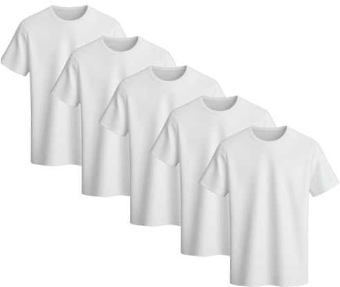 Bonjour | 5 Pack Multi-Pack Kids T Shirts 100% Cotton Boys Girls Plain Round Neck Tshirt Children Ideal for PE and School Uniform (9/10 yrs)
