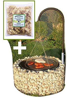 Bellissa Feuer und Grillstelle Ø 92cm inkl. 50 Anzünder + Grillgalgen und Ketten Grillrost Gabione Grill Galgengrill von Dekowelt