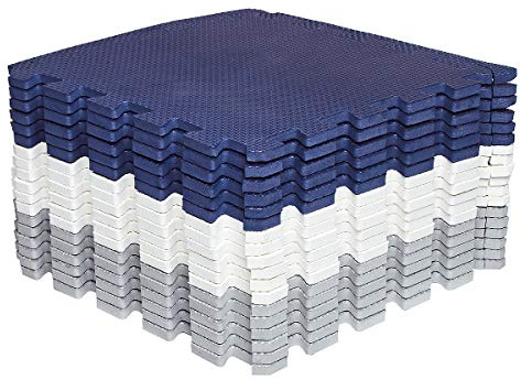 Mocosy 18-Pack Träningsmatta Pusselmatta, Skum Gym Golvmattor, Blå | 1cm Tjock, Halkfritt, Ljudisolerande Golvskydd, För Hemmagym Utrustning, Styrketräning, Yoga, Träning, Med Kantremsor