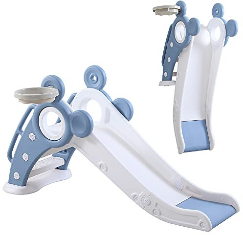 YOLEO Scivolo per Bambini Pieghevole, Scivolo da Giardino per Bambini di 1-3 Anni, Scivolo Indipendenti per Arrampicata con Cerchio, per Giochi Interna e All'aperto (Blu)