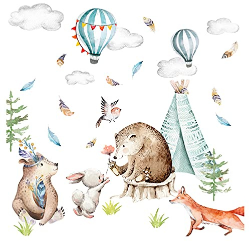Little Deco Wandtattoo Wandsticker Kinderzimmer Tiere Wald I Wandbild 102 x 64 cm (BxH) I Wandaufkleber Wanddeko Babyzimmer Spielzimmer Mädchen Junge DL670A