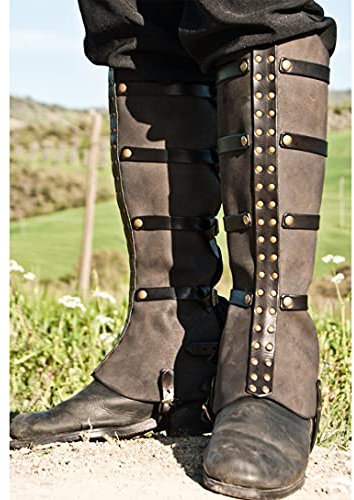 1 Paar Steampunk Half Chaps Gamasche Nubukleder Schnalle Riemen Mittelalterliche LARP Stiefel Überschuhe Männer Frauen Bein Rüstung Für Cosplay Wandern,Schwarz