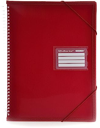 Sichtbuch aus Ultra-Glas mit 360-Grad-Öffnung und verstärkten Kanten, ID, Indikatoren, starrer Deckel und Gummibandverschluss, 100 % recycelbar von Office Box, A4-20 Hüllen, Rot
