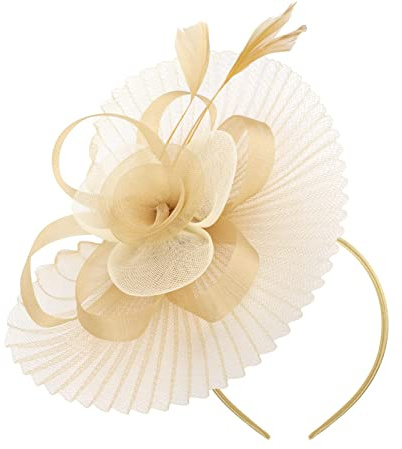 ITODA Fascinator-hatt teparty hatt blommig derby hatt ascot hatt bankett bröllop Kentucky fest kyrka huvudbonad med klämma och hårband för kvinnor damer, Guld, en storlek