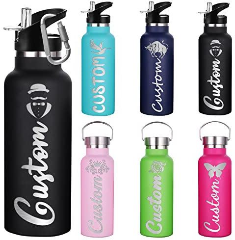 Personalisierte Edelstahl Wasserflaschen mit Strohhalm Individuelle Isolierte Wasserflasche Gravur mit Namen oder Text (350ml/750ml, 7 Farben)