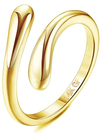 FASACCO Bague d'orteil en or 14 carats pour femme - Ne ternit pas - Bague d'orteil réglable en oxyde de zirconium - Pour l'été, la plage, Réglable, Laiton, Cuivre