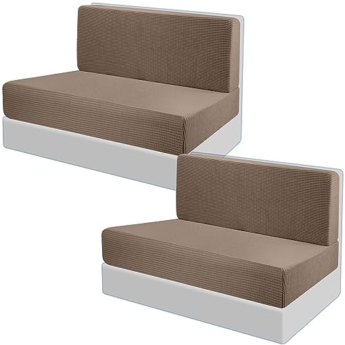 Tlswshsy RV Dinette Cushions Covers - Stretch Sofa Seat Slipcovers - Washable Loveseat Sofa Furniture Protector for Camper Car Bench (Camel 2 Backrest Covers & 2 Bench Covers)