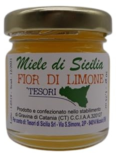 Miele Siciliano Fior Di Limone Tesori Di Sicilia, Non Pastorizzato, Prodotto Tipico Siciliano in Vasetto da 0.50g