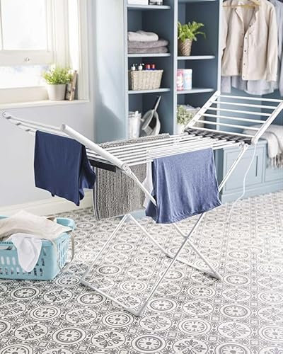 Maxland® Heated Clothes Airer for Indoor Drying, Electric Clothes Drier, Portable Laundry Drier, 2 Foldable Wings, Up to 15kg, 20 Drying Bars, Flat Storage