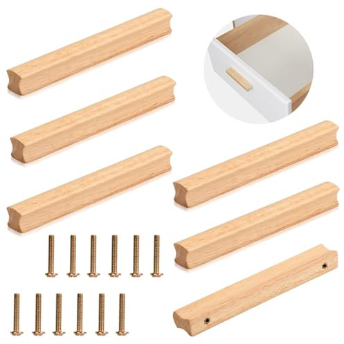 qhklew 6 Stück Möbelgriffe Holz, Schrankgriffe Holz mit Schrauben, Lochabstand 96 mm Holz Griffe Möbel Massiv, Universelle Holzgriff Küchengriffe für Schränke, Büros und Küchen