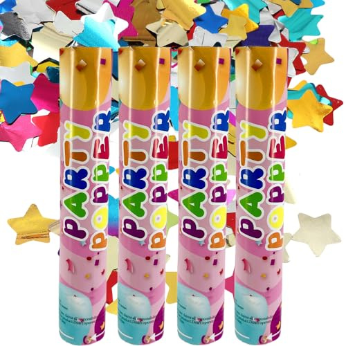 Set 4 Confetti Cannons Paper Poppers Colourful Glitter Star Pop Gun Confetti Shooter Celebrate Proposal Wedding Birthday Graduation Store Opening Anniversary Baby Shower Christmas New Year’s Eve 2026