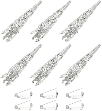 M METERXITY 6 Pcs Decorative Corsage Display Stand - Lapel Pin Brooch Vase with Bar Pins Apply to DIY/Prom/Wedding/Craft, (41mm, Rhodium)