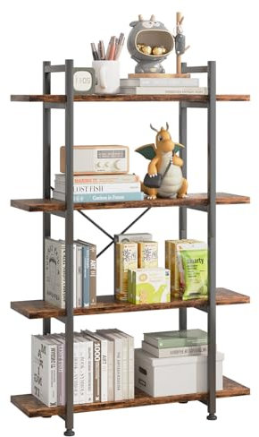 Huhote Bücherregale, Standregale, Büroregal, Industrielles Leiterregal, Wohnzimmerregal, Bücherregal mit 4 Etagen, Bookshelf für Wohnzimmer, Schlafzimmer, Arbeitszimmer, Büro, Industrie-Design, Braun