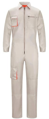 Yukirtiq Herren Arbeitsoverall Baumwolle Arbeitsanzug Overall Handwerker Arbeitskleidung Rallyekombi Werkstatt Anzug Arbeitskombi, Khaki, XL