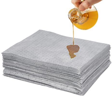 uyoyous Oljeabsorberande kuddar, 100 stycken, tunga oljeabsorberande blad, 50 x 40 cm, oljeföroreningsmatta, grå, oljelabsorberingsblad, oljekuddar för hem, garage, källare, restaurang, kök