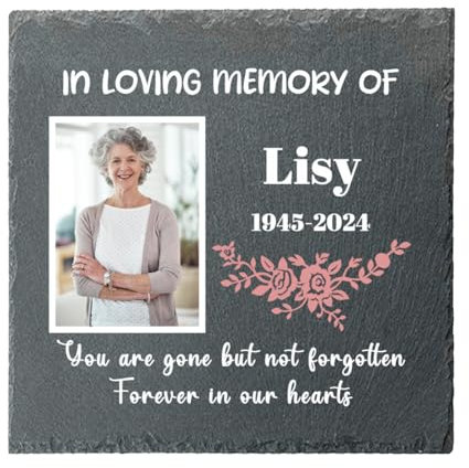 Piedras conmemorativas Personalizadas para Seres Queridos Perdidos, Placas conmemorativas de jardín Personalizadas, lápida con Nombre, Imagen, Texto, Exterior, Recuerdo, decoración (Estilo Cuadrado