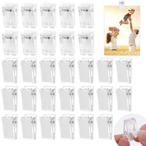 HSYTEK 30 Stück Klebrige Federclips, Selbstklebende Federklammern, Transparente Kunststoff Klebeklammern für den Gebrauch zu Hause, im Büro, um Fotos und Poster zu Befestigen