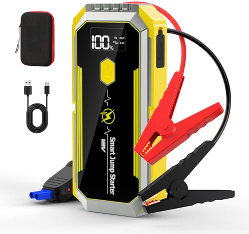 Arrancador de batería de coche, 5000 A Booster de arranque de coche profesional para todo gasolina y motores diésel de 10 l, arrancador de emergencia para moto portátil, salida USB rápida, linterna