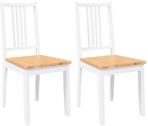 vidaXL Esszimmerstühle 2 STK. Weiß Massivholz Gummibaum