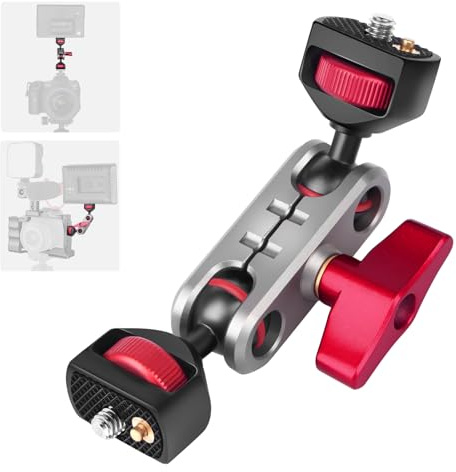 cametv Camera Magic Arm with Dual Ball Head & 1/4 Screws, Aluminum Magic Arm Camera Mount 360° Rotation for Monitor/LED Light/Microphone/Cage/Tripod (64005)