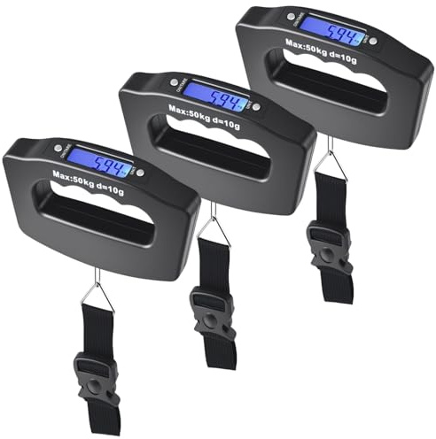 3 Stück Digitale Gepäckwaage,Tragbare Kofferwaage mit Haken,Elektronische Handwaage mit Hintergrundbeleuchtung,bis 50 kg/110 lb,für Reisen,Outdoor,Heimgebrauch (3pcs)