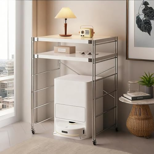 Standschrank Für Roboterstaubsauger Mit Rädern, Aufbewahrungsregal Für Kehrroboter Mit Verstellbaren Regalen, Aufbewahrungs-Organizer Mit Offenem Sockel(White,130*40*35/51.2*15.7*13.8in)