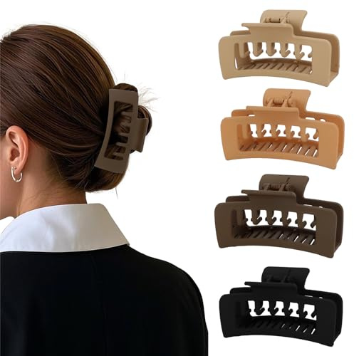4 große HaarklammernKEUKORZ Große Haarklammern für Frauen - 4 Stück Braun Schwarze Weiße Große Klammern Rutschfest Starker Halt für dicken Haar von Frauen - Modische Accessoires für Styling (4 Farben)