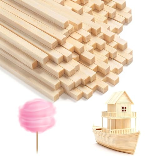 Zorplex 100 Pezzi Bastoncini in Bambù per Zucchero Filato 40 cm x 4 mm, Bastoncini di Legno Rotondo per Macchina Zucchero Filato, Fai da Te, Progetti Creativi e Decorazioni (Quadrato 400x4mm)