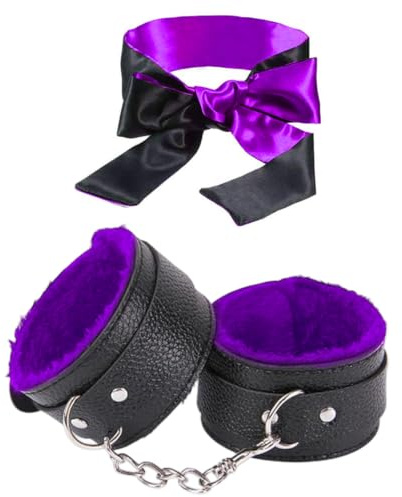 Handschellen Augenbinde für Bettfesseln Sex Spielzeug, BDSM Augenmaske Bondage Set Fesseln Erotisches Sexspielzeug Adult Sex Toys für Paare (Lila)