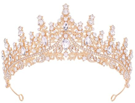 Corona Tiara, Cristallo Strass Diadema, Corona Regina Donna, Diadema Sposa, Diadema Donna, Tiara Corona di Cristallo, per Compleanni Femminili, Balli, Concorsi di Bellezza (Oro)