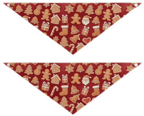 Juego de 2 pañuelos de Navidad con diseño de pan de jengibre para perro, para cumpleaños, vacaciones, accesorios para mascotas, gato, gatito, pañuelo, cuello, carmesí, talla L